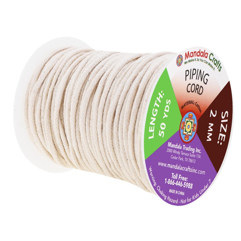 Mandala Crafts Natural Soft Replacement Drawstring Cords for Sweatpants Bags - Piping Cord for Sewing Upholstery - 50 Yds 2mm Cotton Cording Macrame Rope Corset Strings - Image 2